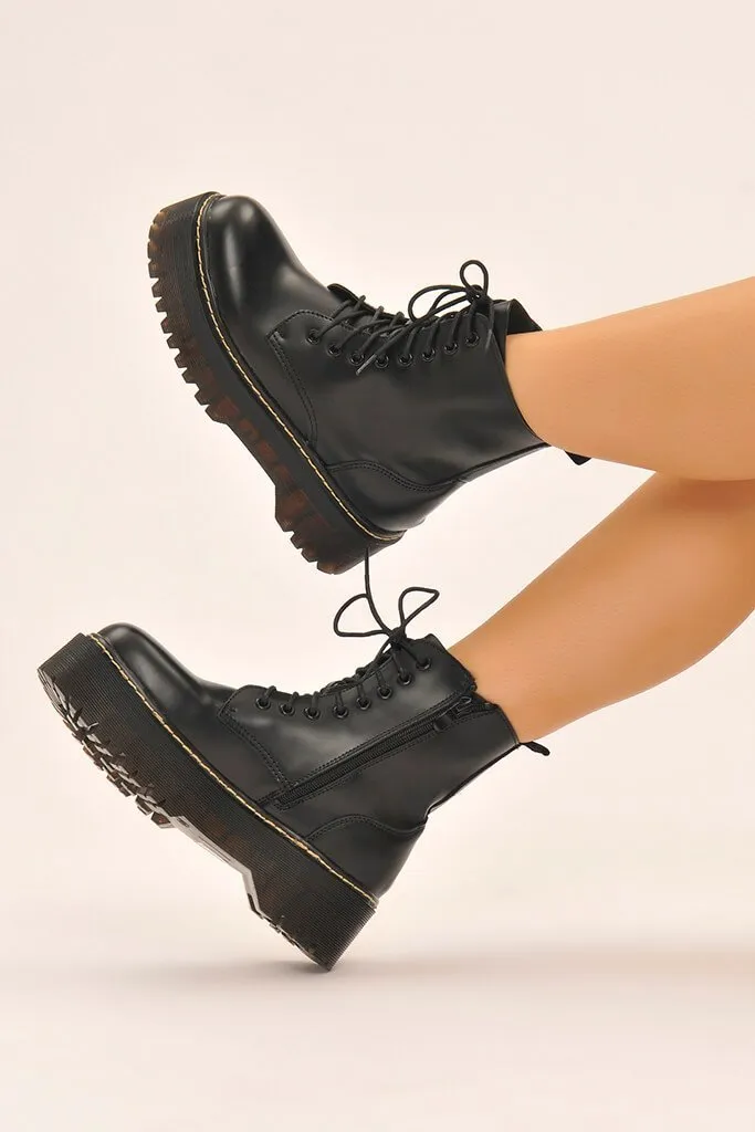 Black Platform Military Lace Up Boots