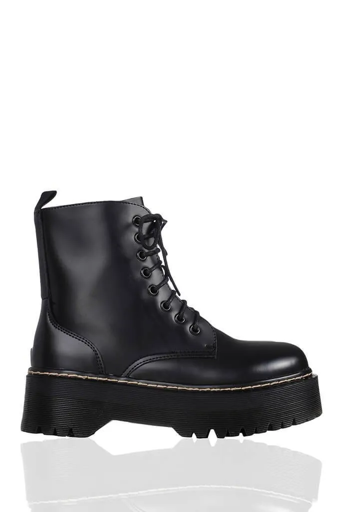 Black Platform Military Lace Up Boots
