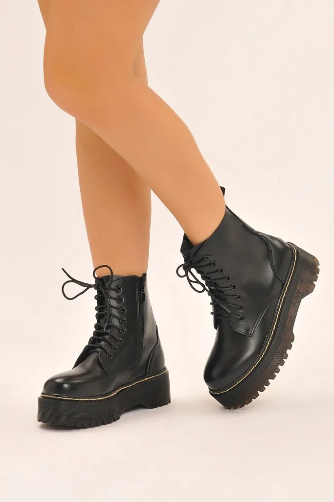 Black Platform Military Lace Up Boots