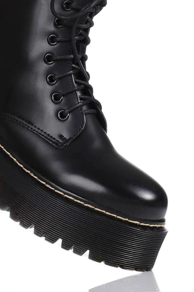 Black Platform Military Lace Up Boots