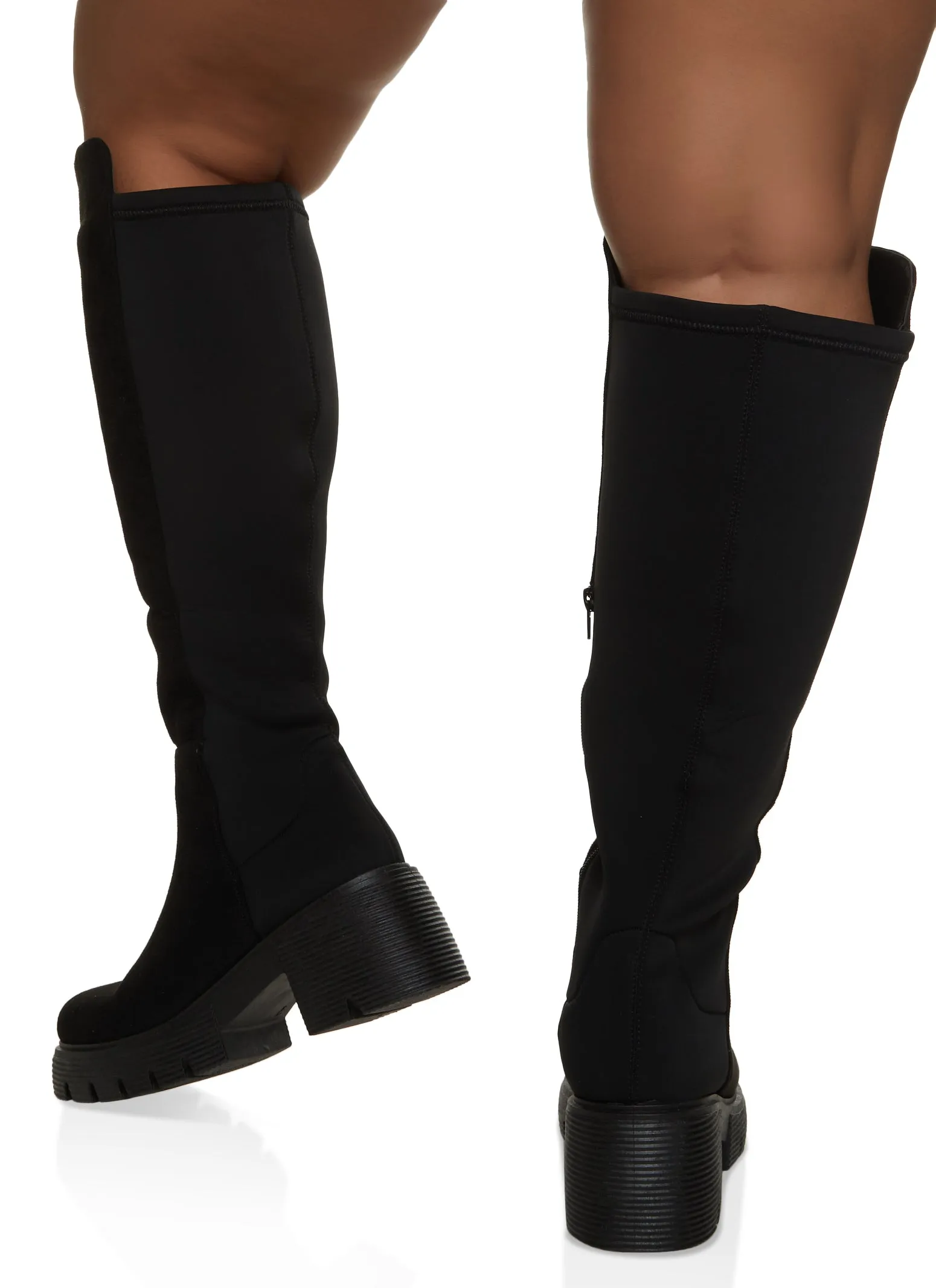 Elastic Back Wide Calf Platform Tall Boots